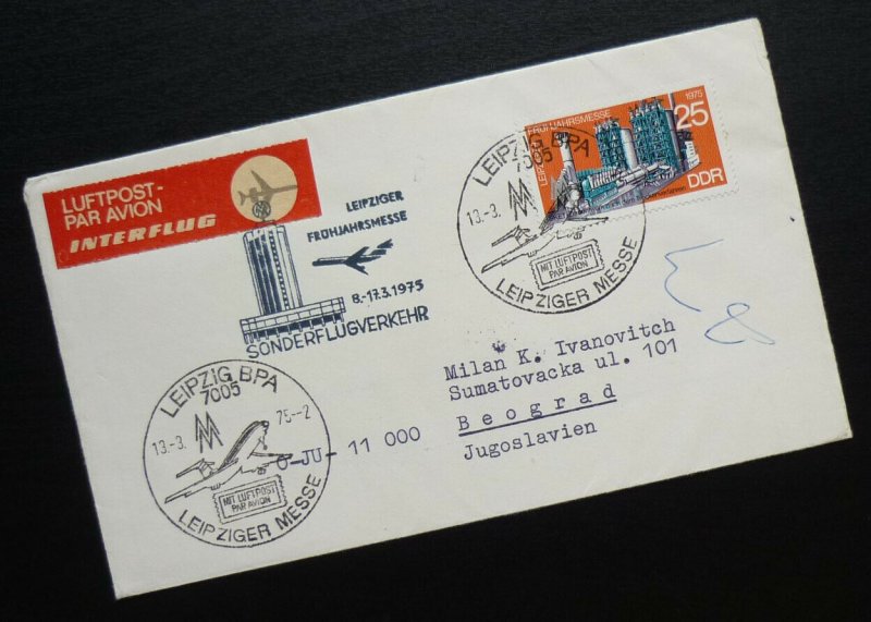 Germany 1975 Cover from Leipzig to Serbia Yugoslavia - Fair Messe Airmail AT15 