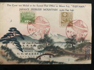 1934 Mt Fuji Post office Fujiyama Japan Karl Lewis Cover To Woodlawn VA USA