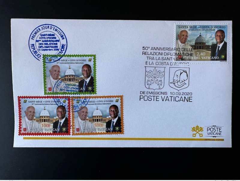 2020 Vatican Ivory Coast FDC 1st Day Common Issue 50 Years Relations-