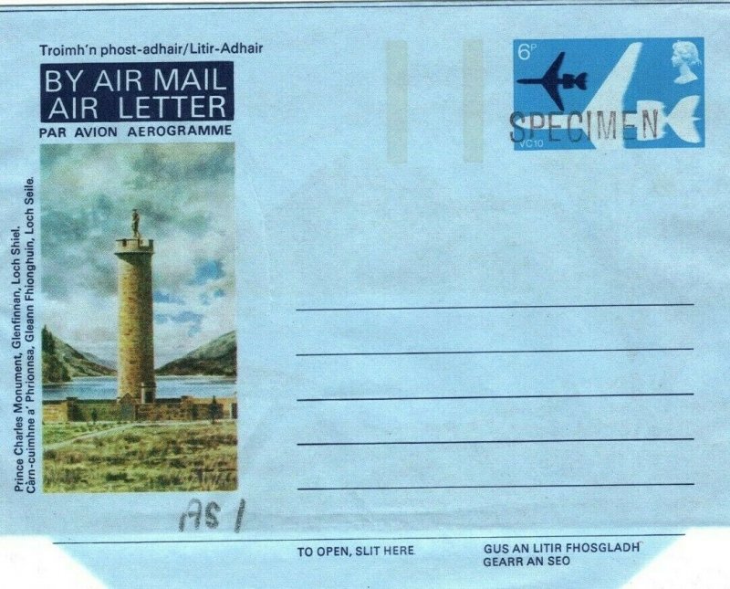 GB SCOTLAND 6p Air Letter *SPECIMEN* 1974 VC10 Aviation {samwells-covers}MA402