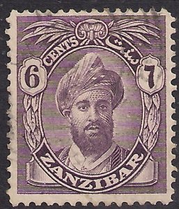 Zanzibar 1926 - 27 KGV 6ct Violet Sultan Khalifa Bin Harub used SG 302 ( 793 )