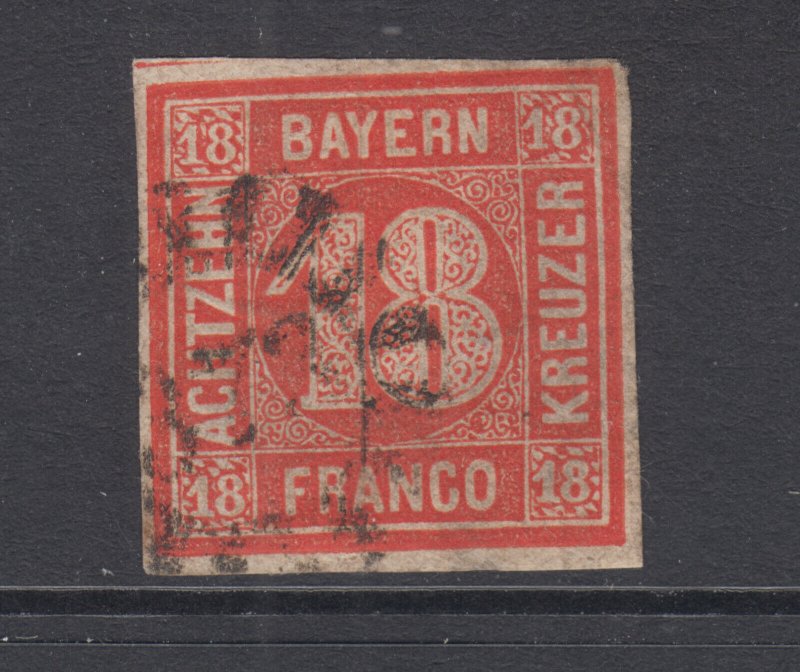 Bavaria Sc 14 used 1862 18kr vermilion red Numeral, 372 Millwheel cancel