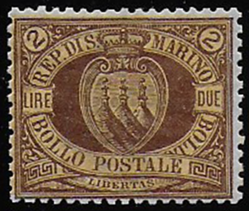 1894 San Marino Coat of Arms L. 2 brown on orange MNH Sassone n. 21a