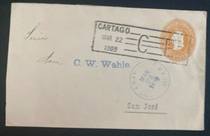 1909 Cartago Costa Rica Postal Stationery Cover To San Jose