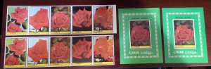 O) 1972 AJMAN, PERFORATE AND IMPERFORATE, FLOWERS - IMPERIAL ROSES, MNH