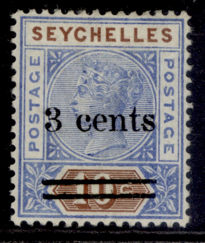 SEYCHELLES QV SG37, 3c on 10c bright ultramarine & brown, M MINT.