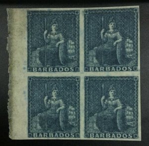 MOMEN: BARBADOS SG #5a BLOCK 1852-5 SLATE BLUE MINT OG VLH £112++ LOT #62033