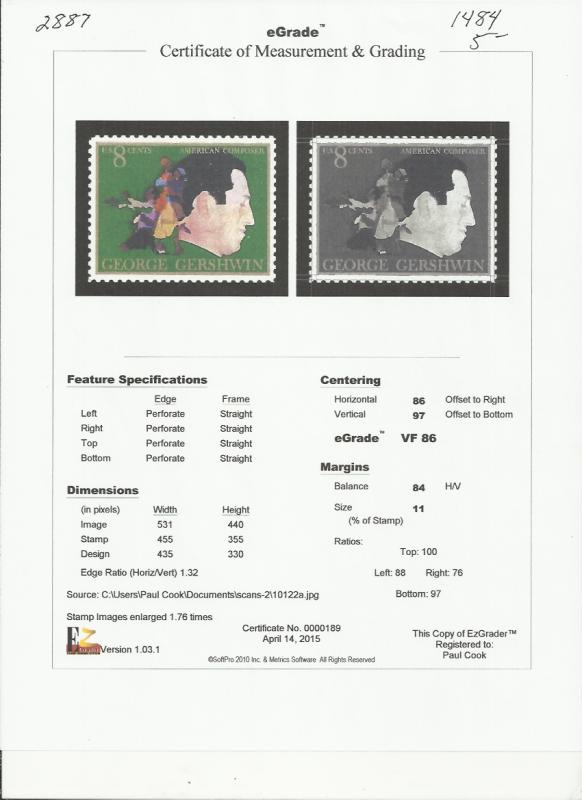 # 1484 MINT NEVER HINGED GEORGE GERSHWIN VF+