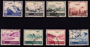 Switzerland 1941 Airmail Set Complete (8) Planes & Views. Clean CDS VF/(o)