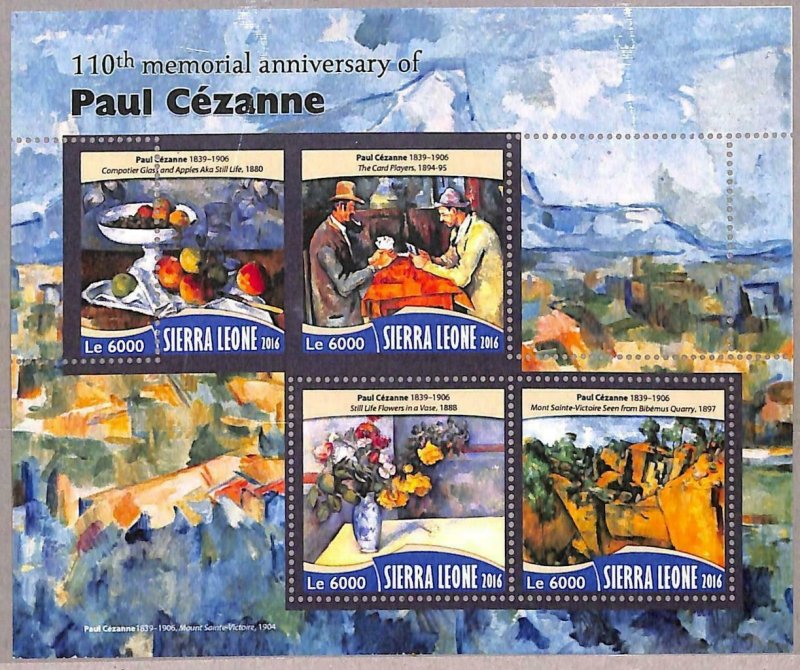 A4613 - SIERRA LEONE - ERROR MISPERF Miniature Sheet: 2016, Paul Cezanne, Art-