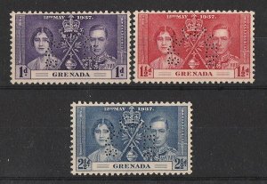 GRENADA 1937 KGVI Coronation set 1d-2½d SPECIMEN. MNH **