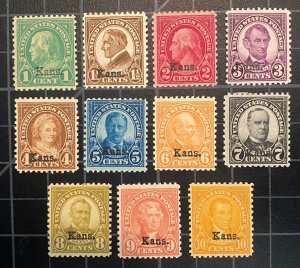 US Stamps-SC# 658 - 668 - MH - Kans Overprint  - SCV = $216.00