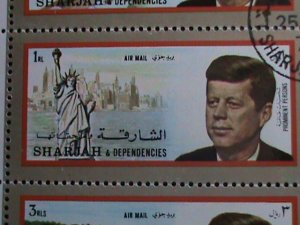 SHARJAH-1972 JOHN F. KENNEDY & THE BEAUTY OF AMERICA CTO MINI SHEET- VERY FINE