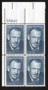 SC# 1773 - (15c) - John Steinbeck MNH - Plate Block/4 - UL # 38940