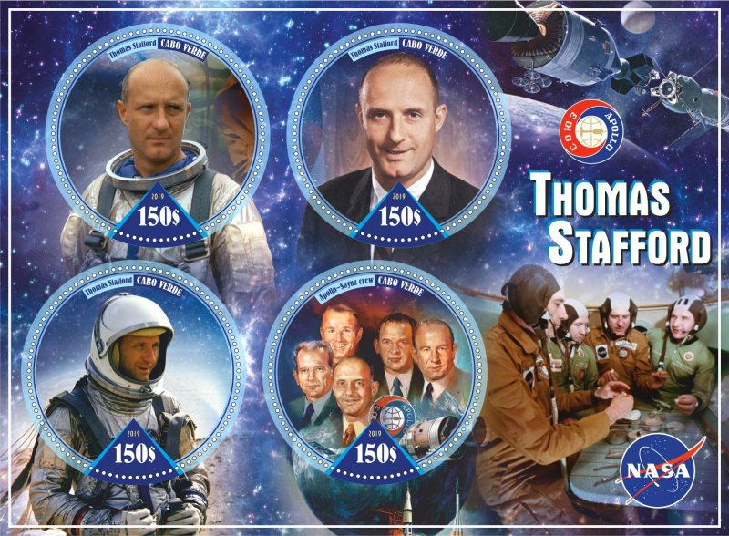 Stamps. Space. Famous people. Tomas Stafford  2019 year 1+1 sheets perforated