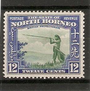 NORTH BORNEO 1939 12c GREEN and ROYAL BLUE SG 310 LIGHTLY HINGED MINT