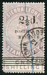 Sierra Leone SG66 2 1/2d type 11 on 1/- SCARCE