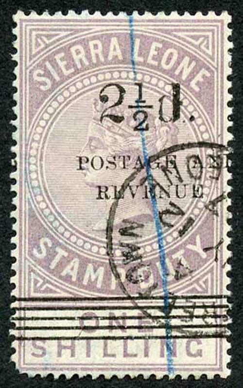 Sierra Leone SG66 2 1/2d type 11 on 1/- SCARCE