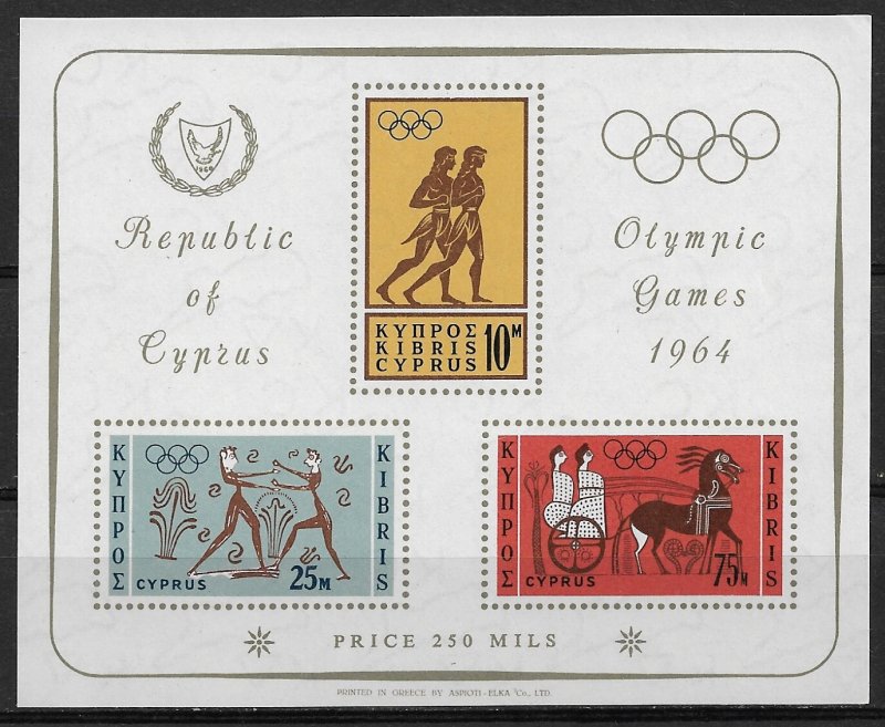 1964 Cyprus 243a 18th Olympic Games, Tokyo/ 14th Century B.C. Art MNH S/S