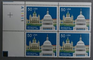 United States #2532 MNH XF Plate Block Gum XtraFine American/Switzerland