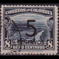 COLOMBIA 1937 - Scott# 455 Platinum Mine Surch. 5c Used