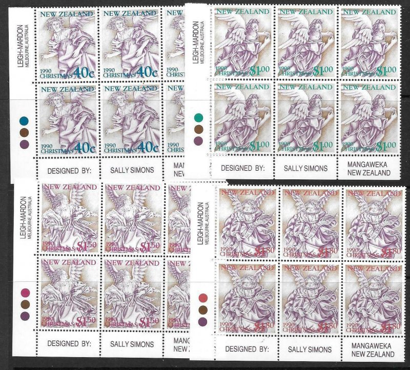 NEW ZEALAND SG1569/72 1990 CHRISTMAS INPRINT BLOCK OF 6 MNH 