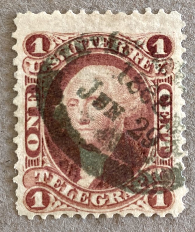 US R4 / 1862-1871 1c Red Telegraph George Washington Revenue Stamp, Used