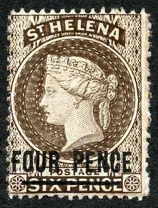 St Helena SG43cx 4d words 17 mm wmk Crown CA REVERSED M/Mint