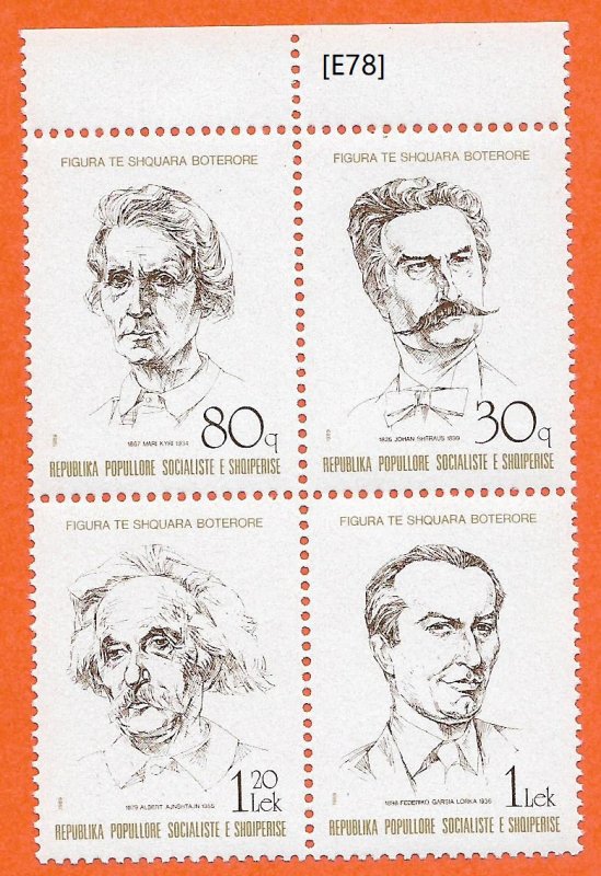 [E78] Albania 1989, World famous Figures,Scott2310-13, MiNr2398-2401, MNH