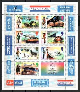 Antigua, Scott cat. 340a. U.P.U. Centenary sheet of 7 & Label.