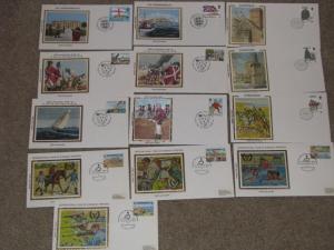 Guernsey, Jersey, 13 Different Colorano Silk FDC`s