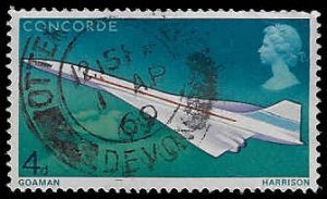 Great Britain #581 Used; 4p Concorde over Great Britain & France (1969)