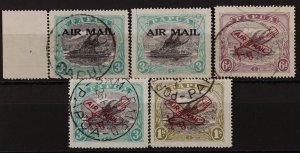 PAPUA 1929 Airmail Lakatoi 3d (2 shades) + plane on 6d Harrison, 3d & 1/- Ash.