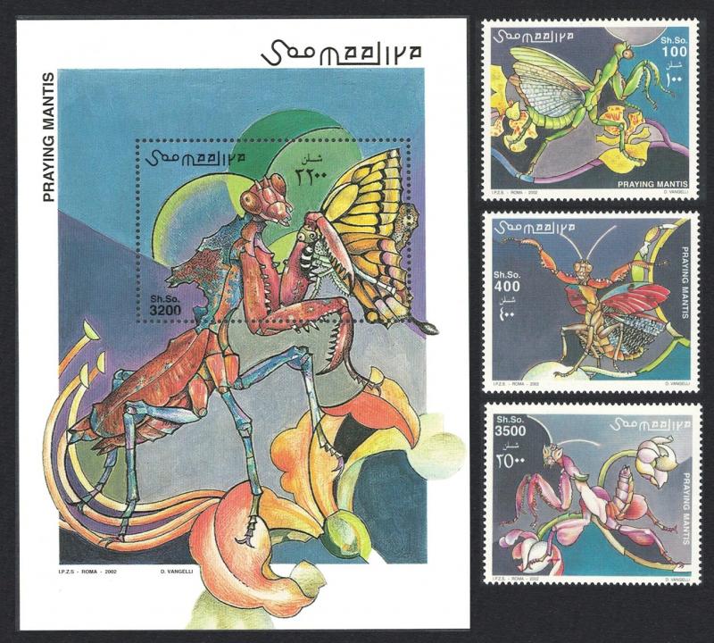 Somalia Insects Praying Mantis 3v+MS MI#972-974+Block 96