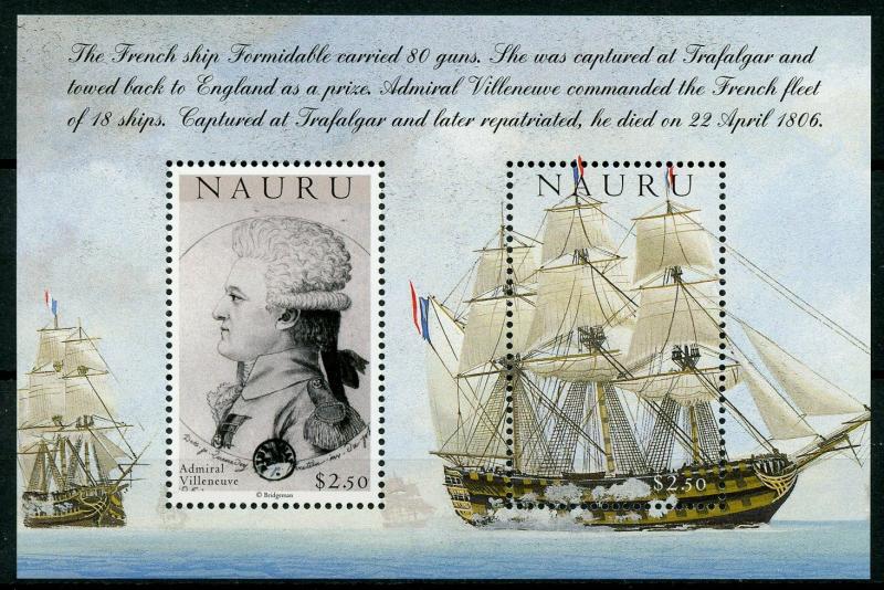 Nauru Ships Stamps 2005 MNH Battle of Trafalgar 200th Admiral Villeneuve 2v M/S 