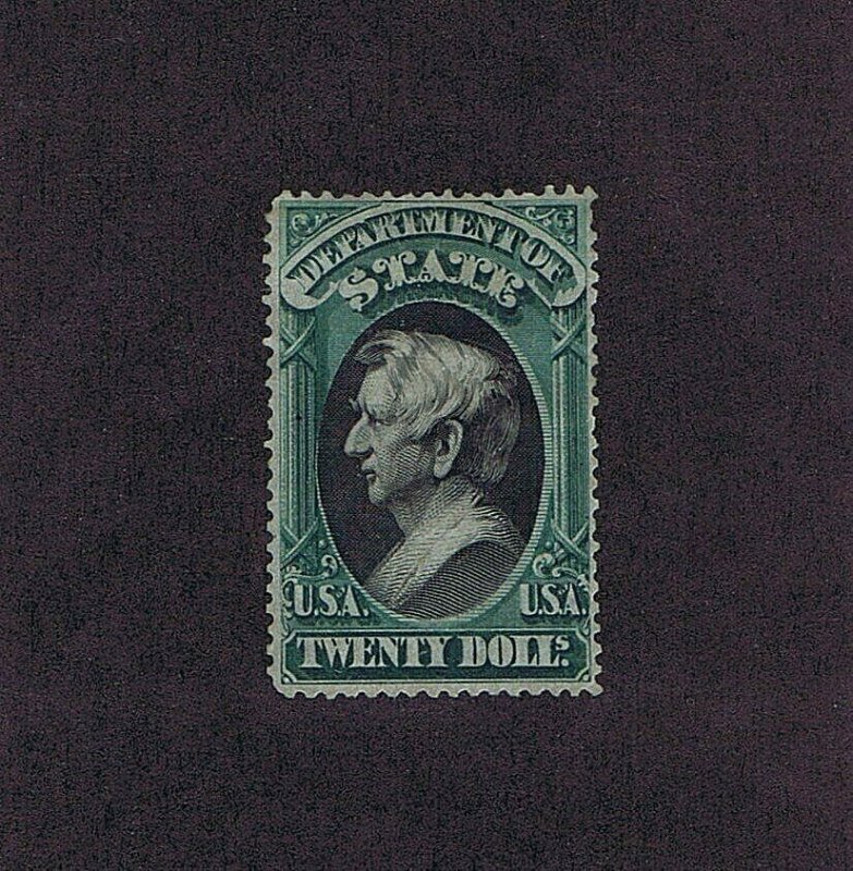 SC# O71 UNUSED PART OG $20 OFFICIAL STAMP, DEPT OF STATE, 1873, 2020 PSAG CERT 