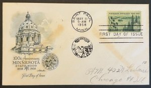 MINNESOTA STATEHOOD #1106 MAY 11 1958 ST PAUL MN FIRST DAY COVER (FDC) BX5