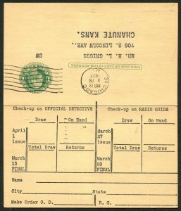 1937 US Postal Card Chicago to Chanute KS 1c Martha Washington Magazine Inventor