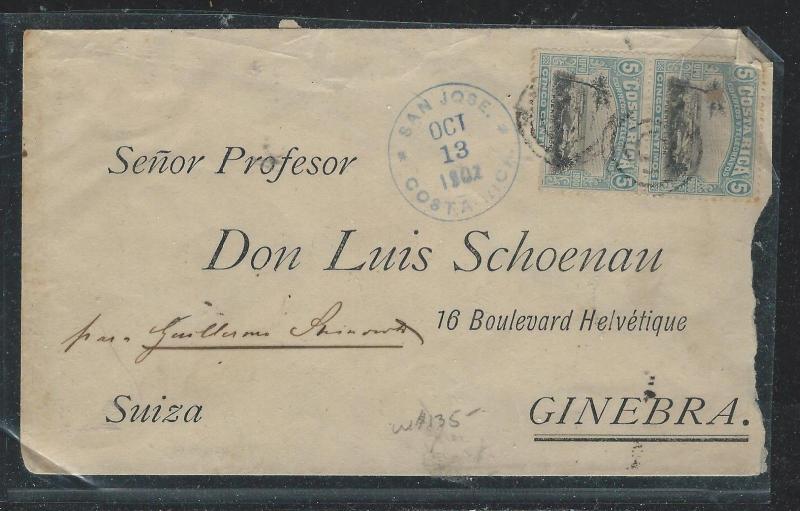 COSTA RICA (P1906B) 1901 5C PR ON COVER TO SWITZERLAND, VIA USA 