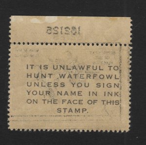 1951 Federal Duck Stamp Sc RW18 MNH plate number single, Hebert CV $125