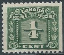 Canada FX57 (mlh) ¼c “three leaf” excise stamp, green (1934)