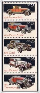 SC#2385a 25¢ Classic Cars Booklet Pane of Five: No Tab (1988) MNH