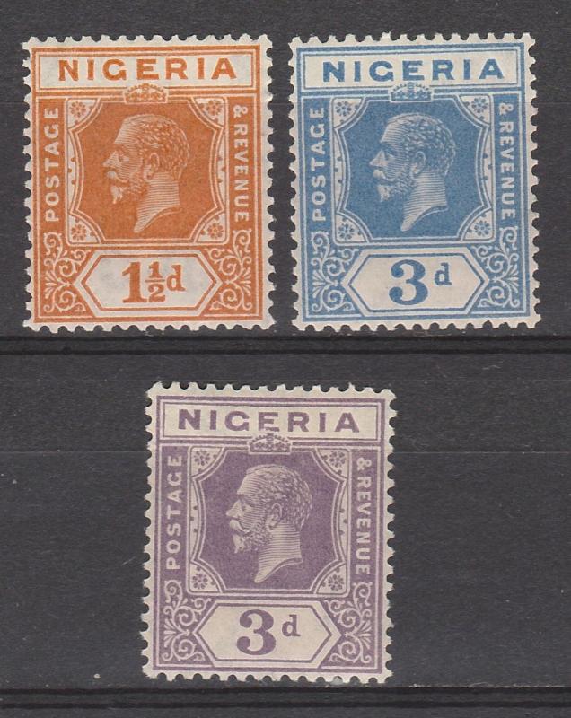 NIGERIA 1921 KGV 11/2D AND 3D BOTH COLOURS WMK MULTI SCRIPT CA