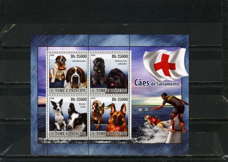 ST.THOMAS & PRINCE ISLANDS 2008 RESCUE DOGS SHEET OF 4 STAMPS MNH 