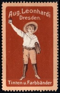 Vintage German Poster Stamp August Leonhardi Inks & Ribbons Dresden