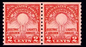 US Stamps # 656 MH VF  Pair Edison 1929 Nice Centering and Margins