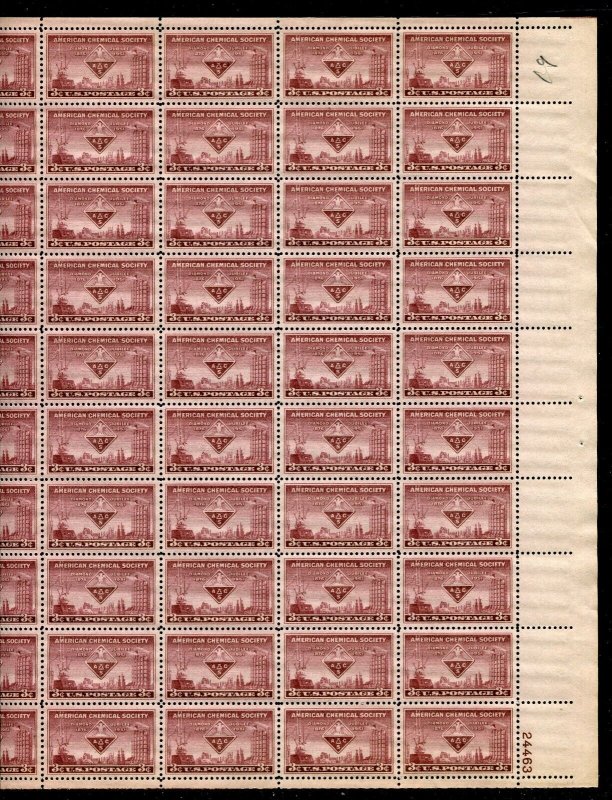 1002 American Chemical Society Sheet of 50 3¢ Stamps 1951