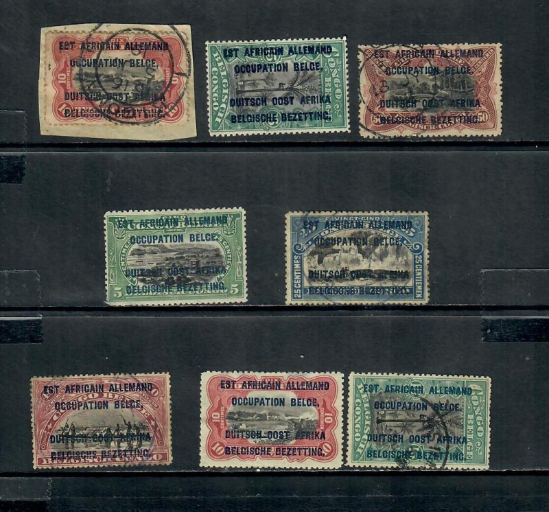 1916 BELGIAN CONGO x8   OCCUPATION OF GERMAN EAST AFRICA USED AND UNUSED