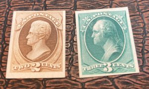 KAPPYSTAMPS U.S. #157P & 158P  1873 BANKNOTE ISSUE CARD PROOFS 2 DIFFERENT H311