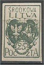 Central Lithuania, 1921, MH 25F Coat of Arms, Scott Imperf